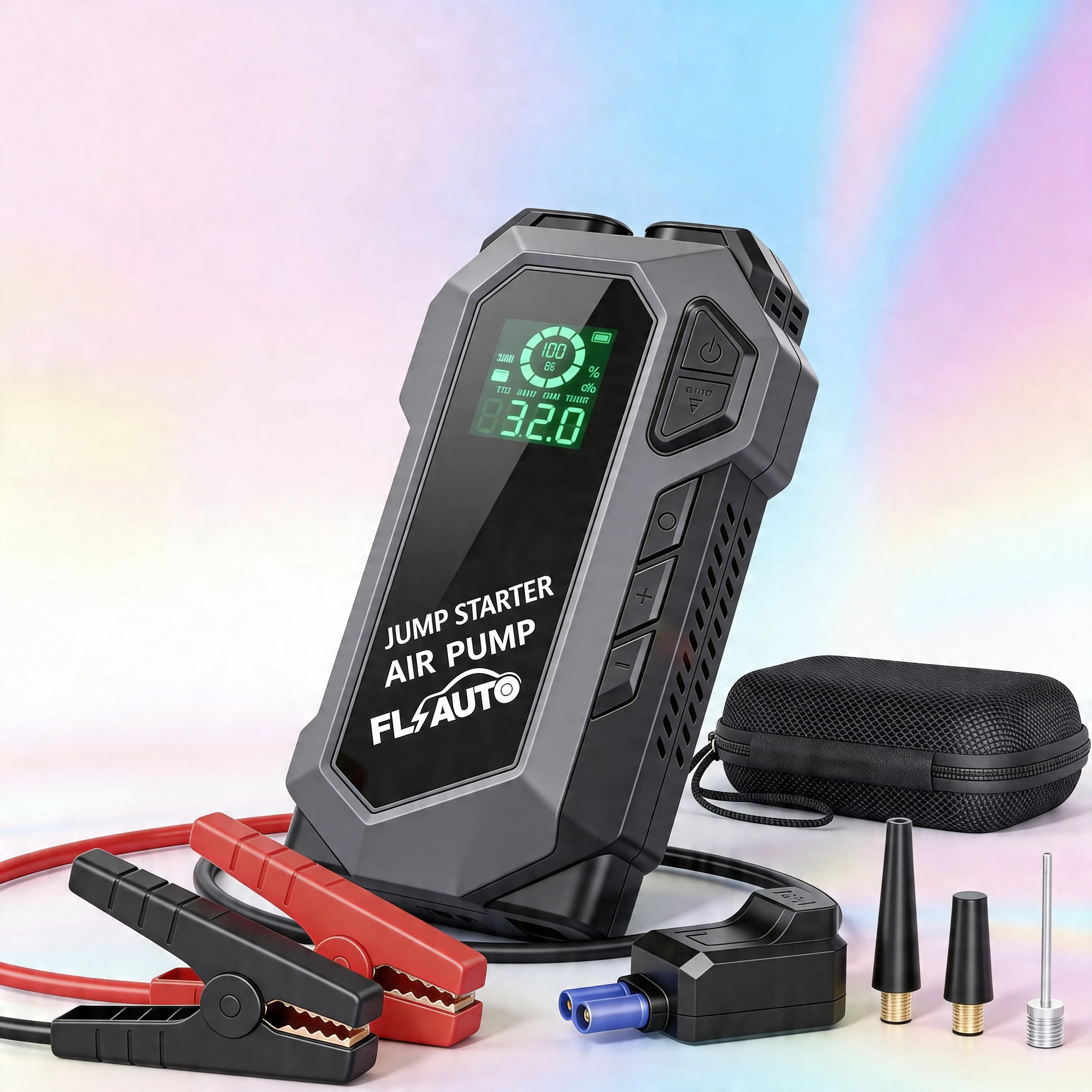 Avviatore di Emergenza Auto 4000A 4 in 1 — Jump Starter 20000mAh + Gonfiatore Pneumatici 150 PSI + Power Bank + Torcia LED Uè Shop
