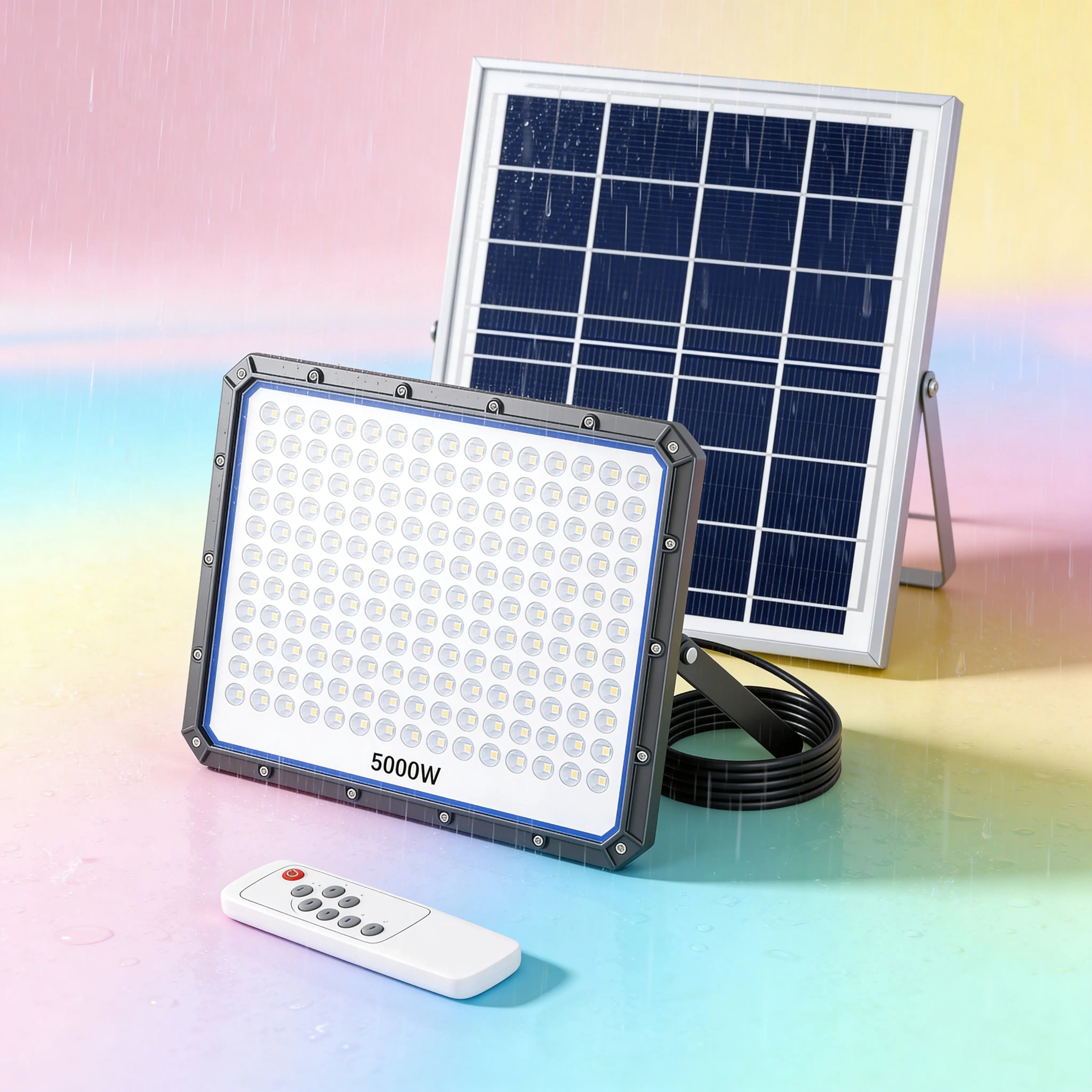 Faro Solare LED 5000W con Pannello Solare, 320 LED Ultra Luminosi, Luce Bianca Fredda 6500K, Telecomando Incluso, IP66 Impermeabile, Autonomia fino a 12 Ore Uè Shop