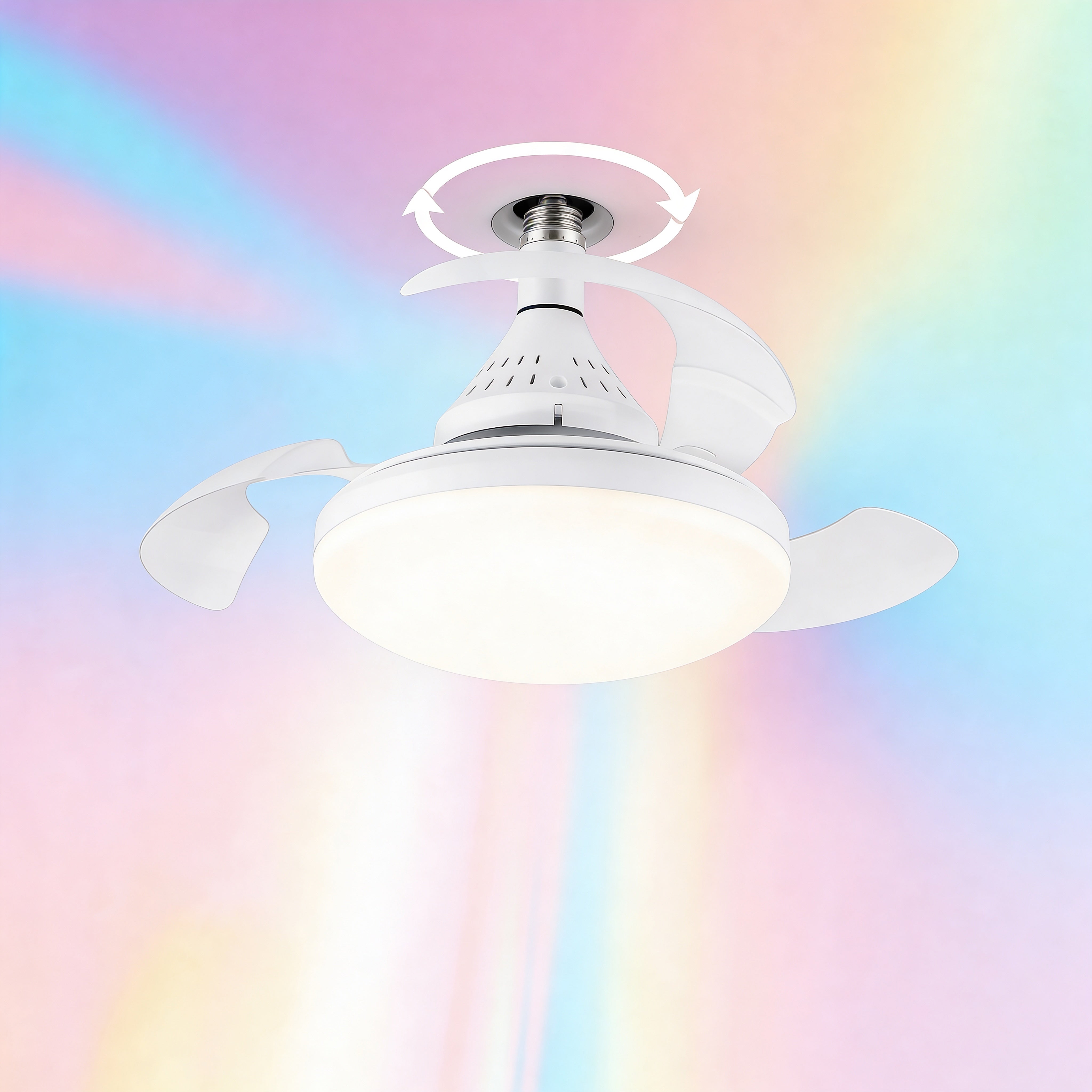 Ventilatore da soffitto LED con telecomando. Silenzioso, pale pieghevoli, 3 velocità, luce regolabile E27, installazione rapida Uè Shop