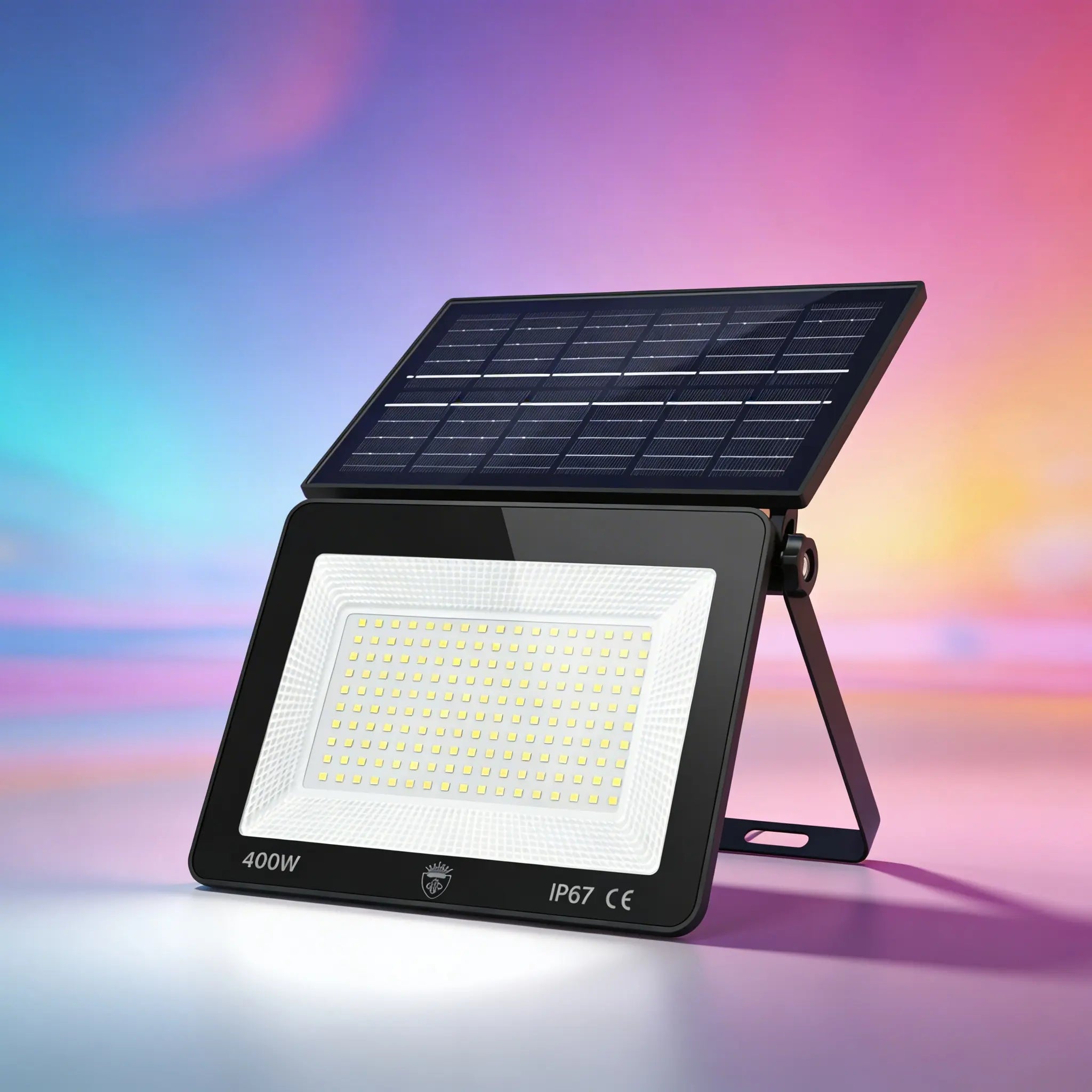 Faro LED Solare 400W IP67 – Faretto da Esterno con Pannello Solare Integrato, molte ore di autonomia Uè Shop