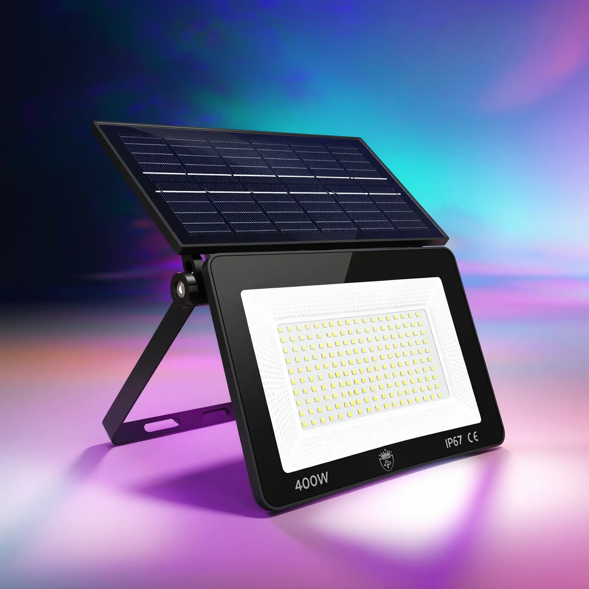 Faro LED Solare 400W IP67 – Faretto da Esterno con Pannello Solare Integrato, molte ore di autonomia Uè Shop