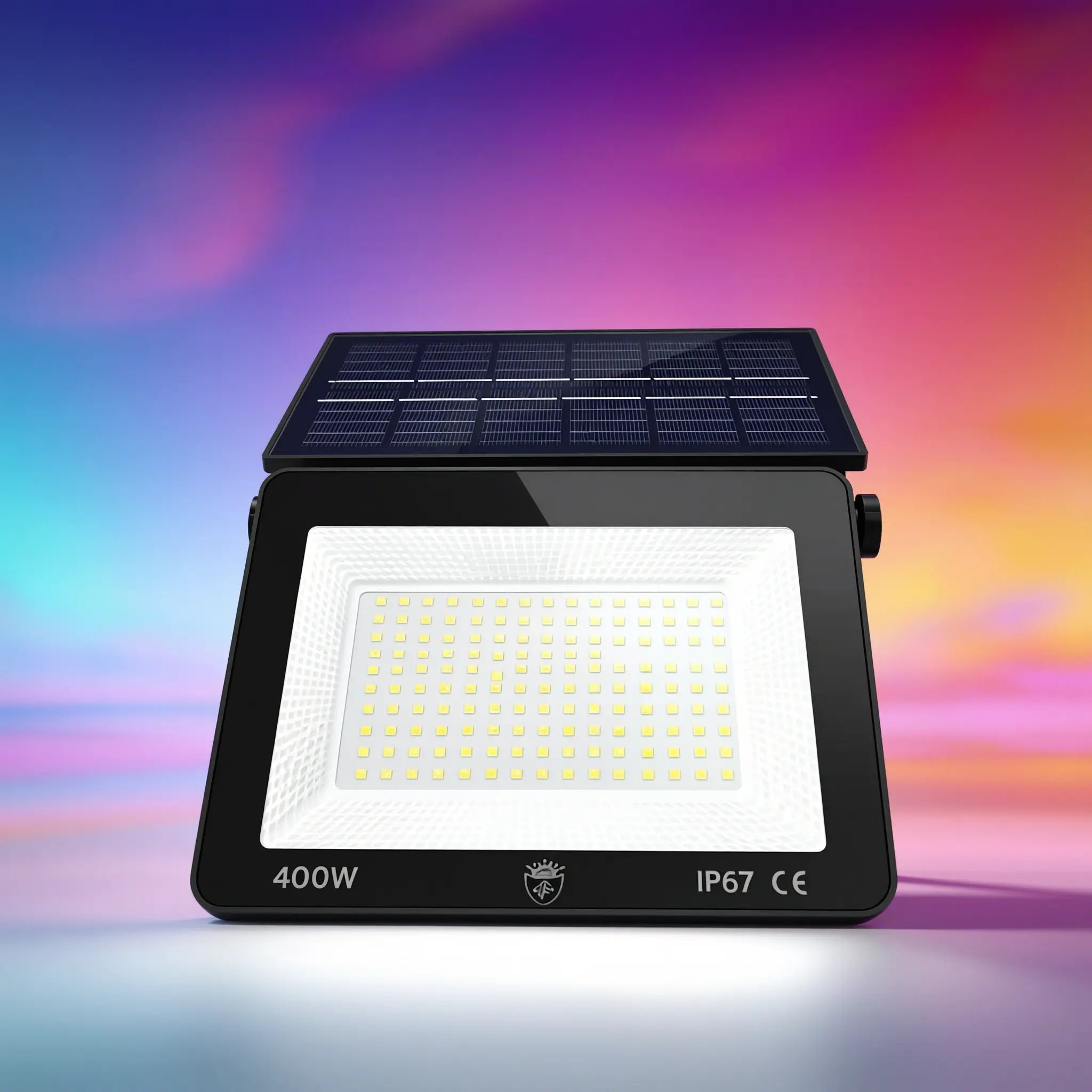 Faro LED Solare 400W IP67 – Faretto da Esterno con Pannello Solare Integrato, molte ore di autonomia Uè Shop